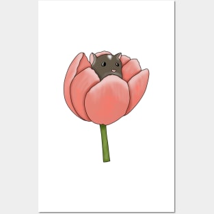 Cute brown gerbil in a flower Posters and Art